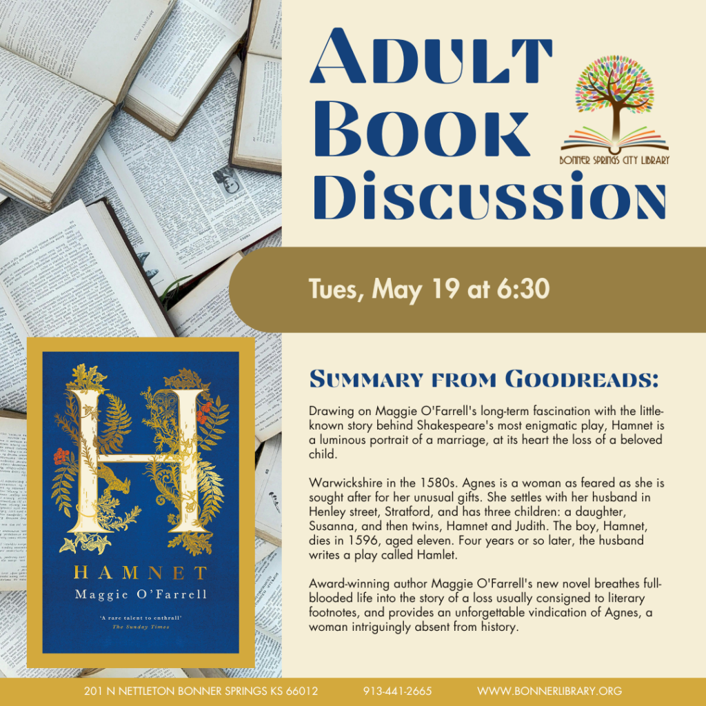 Adult Book Discussion May 19th at 6:30 pm