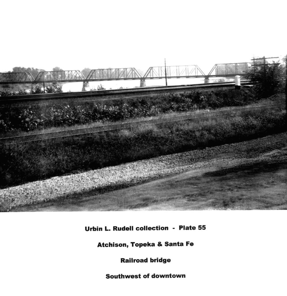 Urbin L Rudell collection plate 55. Atchison, Topeka, & Santa Fe railroad bridge. Southwest of downtown.